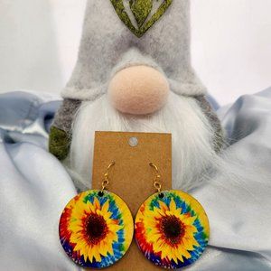 Sunflower Earrings, Handmade, New, Baltic Birch Wood, 1.75"x1.75" round.